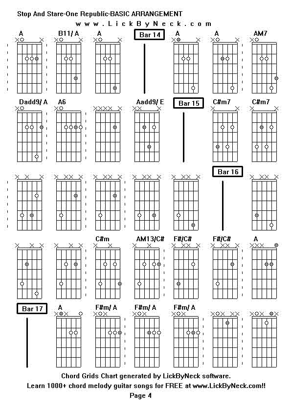 Chord Grids Chart of chord melody fingerstyle guitar song-Stop And Stare-One Republic-BASIC ARRANGEMENT,generated by LickByNeck software.